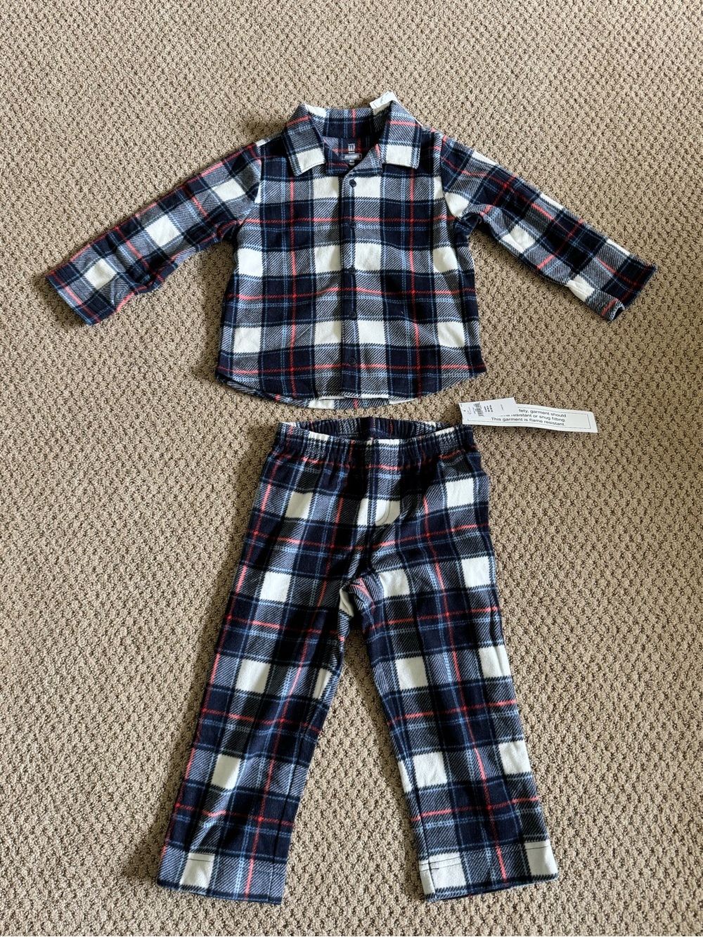 GAP Boys Plaid Pajama Set in Navy, White & Red